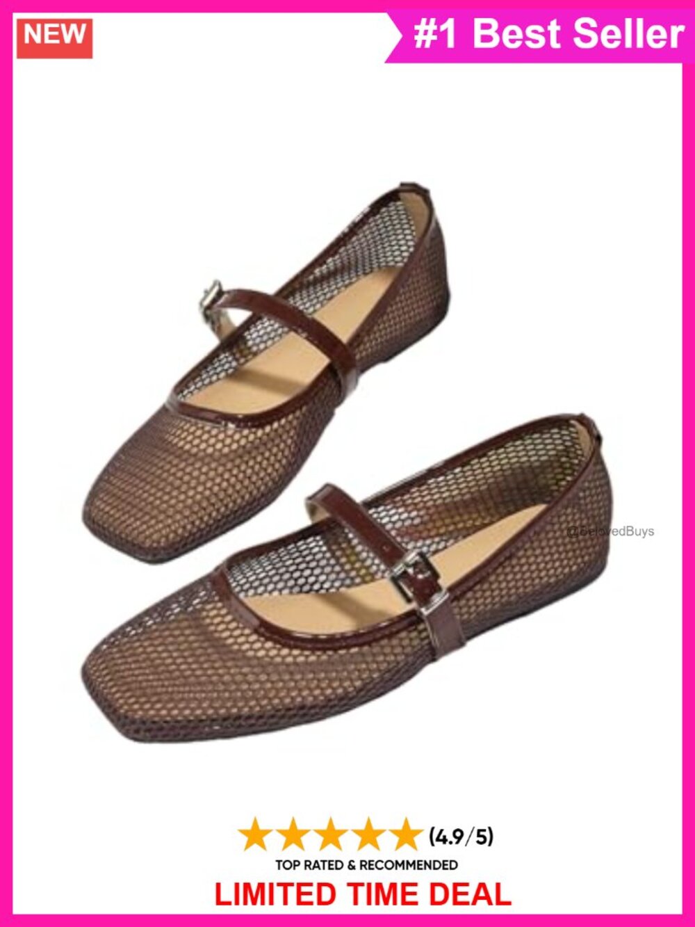 Faux Leather Lace Mesh Ballet Flats Square Toe Comfort Dress Shoe